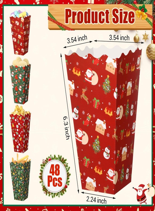 Faccito 48 Pcs Christmas Popcorn Boxes Christmas Tree Snowman Popcorn Boxes Xmas Party Treat Container Red Green Snack Buckets Mini Candy Paper Holder for Holiday Movie Night Party Favors Supplies - Image 2